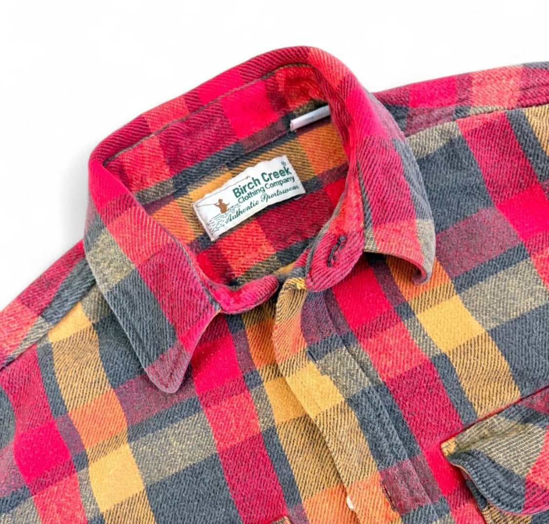 Vintage Birch Creek Red and Orange Plaid Heavyweight Flannel Shirt 2