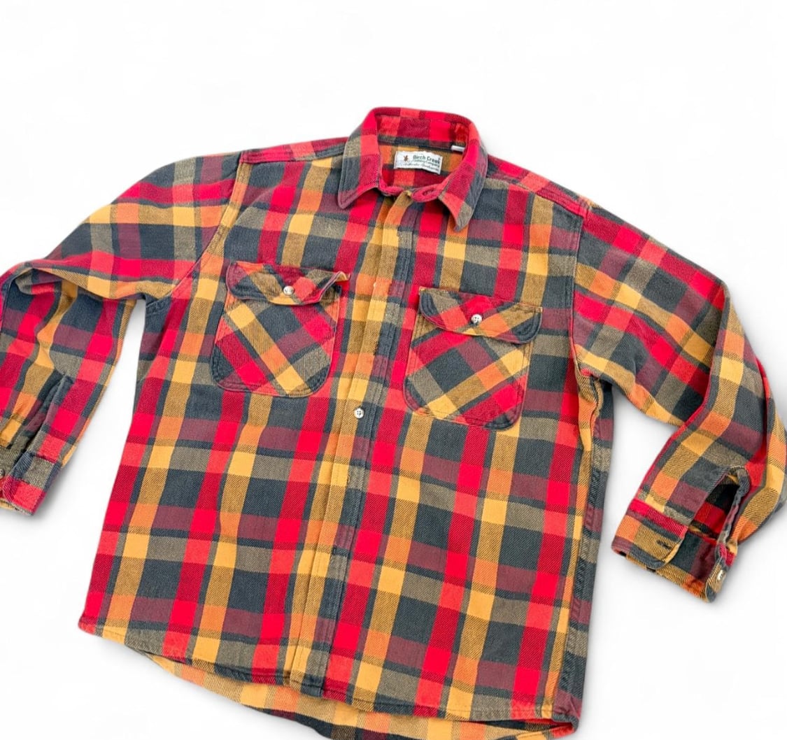 Vintage Birch Creek Red and Orange Plaid Heavyweight Flannel Shirt 3