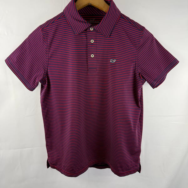 Vineyard Vines Boys M Bradley Stripe Sankaty Performance Polo Shirt in Crimson/Naut Navy