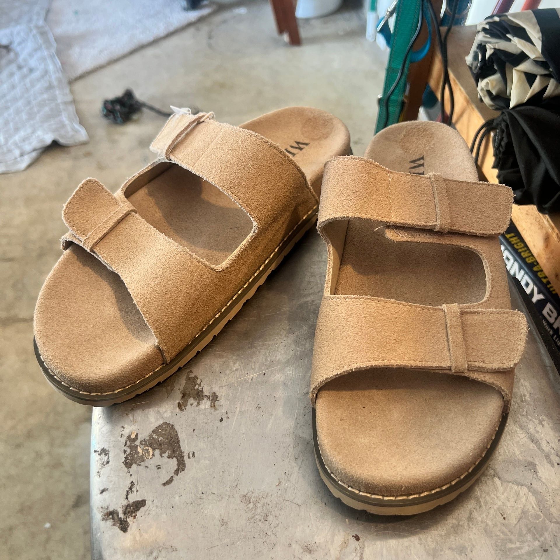 WILT Suede Double Strap Slide Sandals in Tan 1