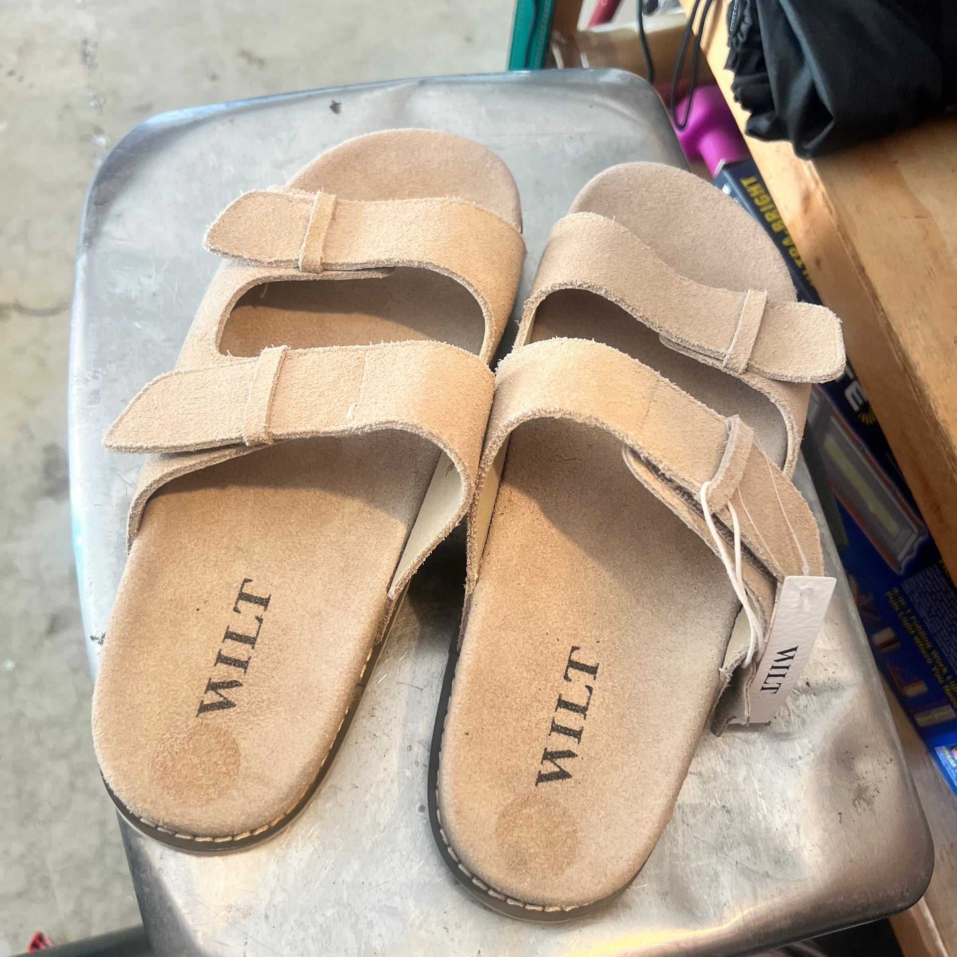 WILT Suede Double Strap Slide Sandals in Tan 2