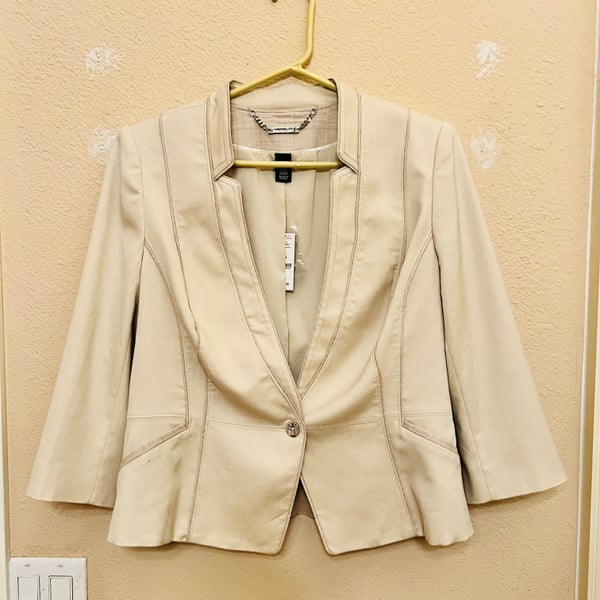 White House Black Market Blazer Women 2 Beige One Button Front Textured