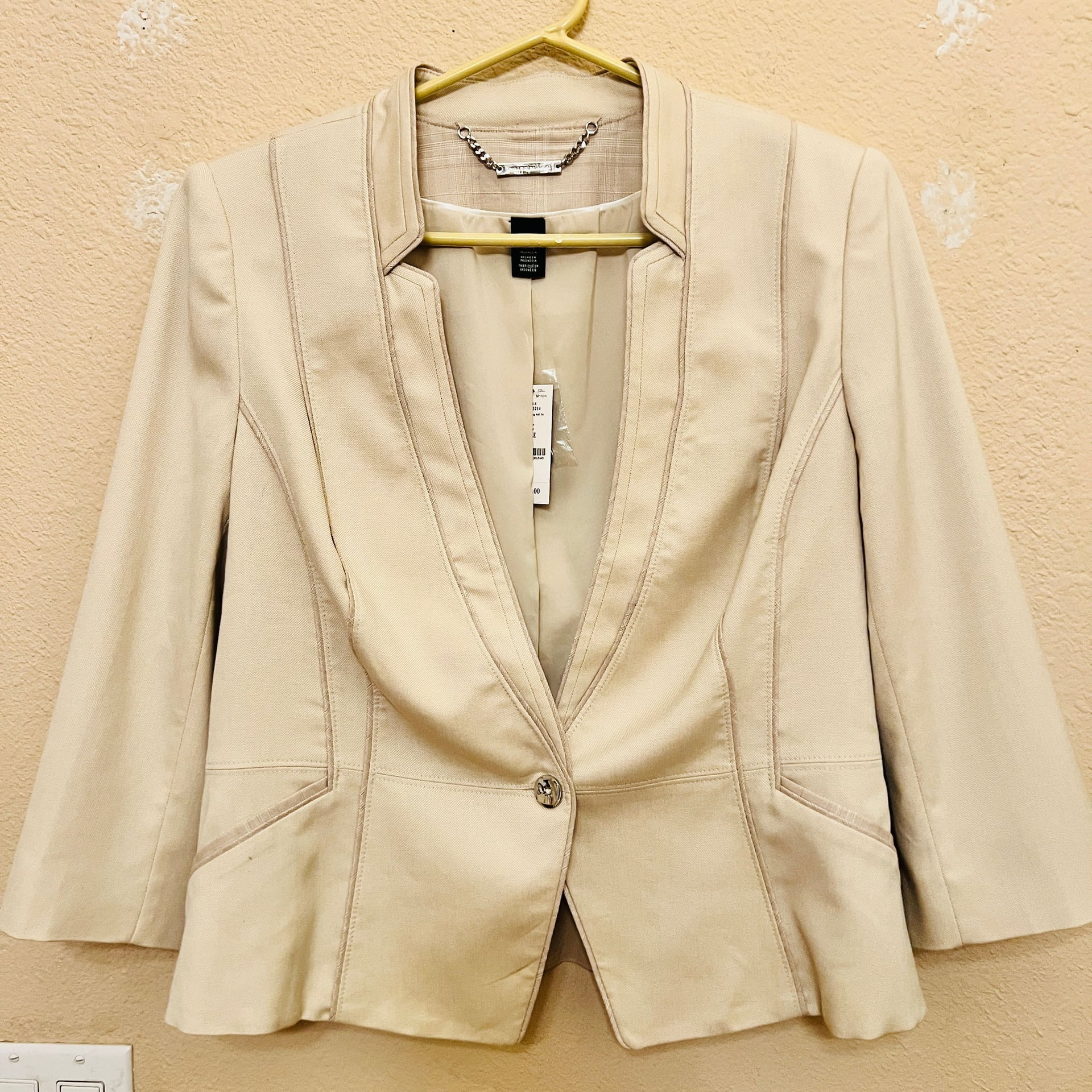 White House Black Market Blazer Women 2 Beige One Button Front Textured 2