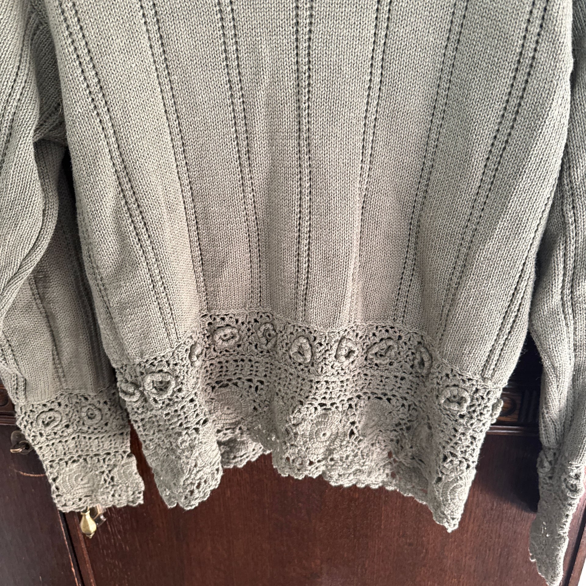 Green Crochet Flower Knit Long Sleeve Button Cotton Blend Cardigan S M Vtg Cute 5