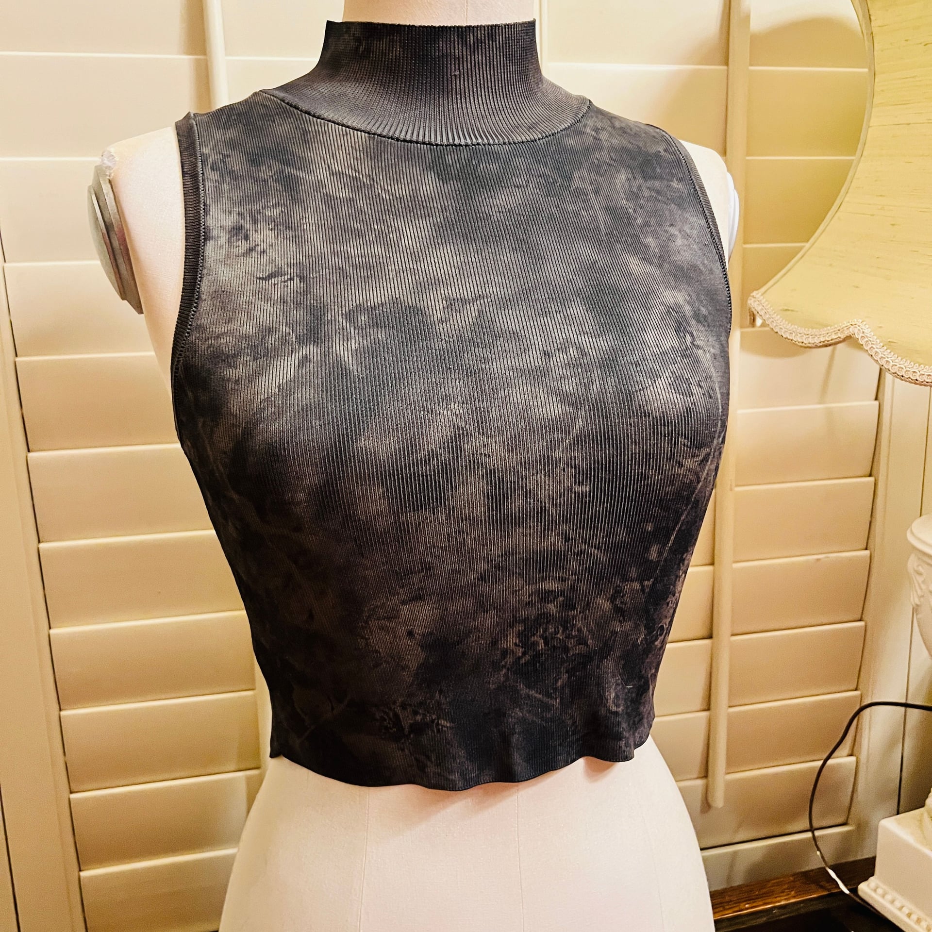 ZARA Mineral Wash Grey Ribbed High Neck Crop Tank Top 3