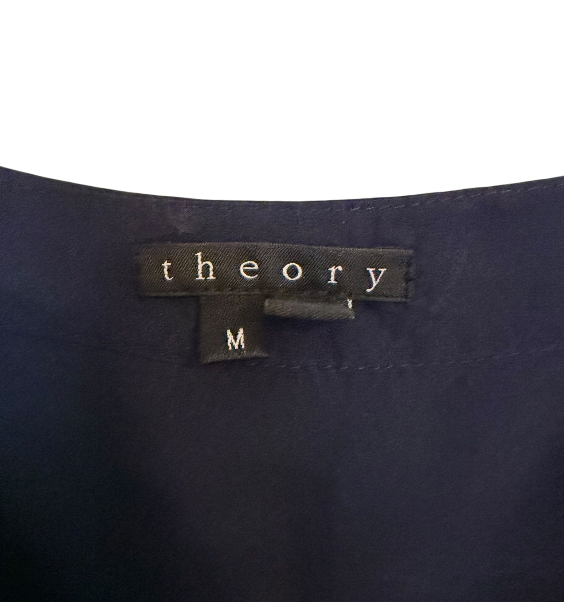 Theory Reiba 100% Silk Navy Blue Embroidered 3/4 Sleeve Tunic Blouse Medium 4