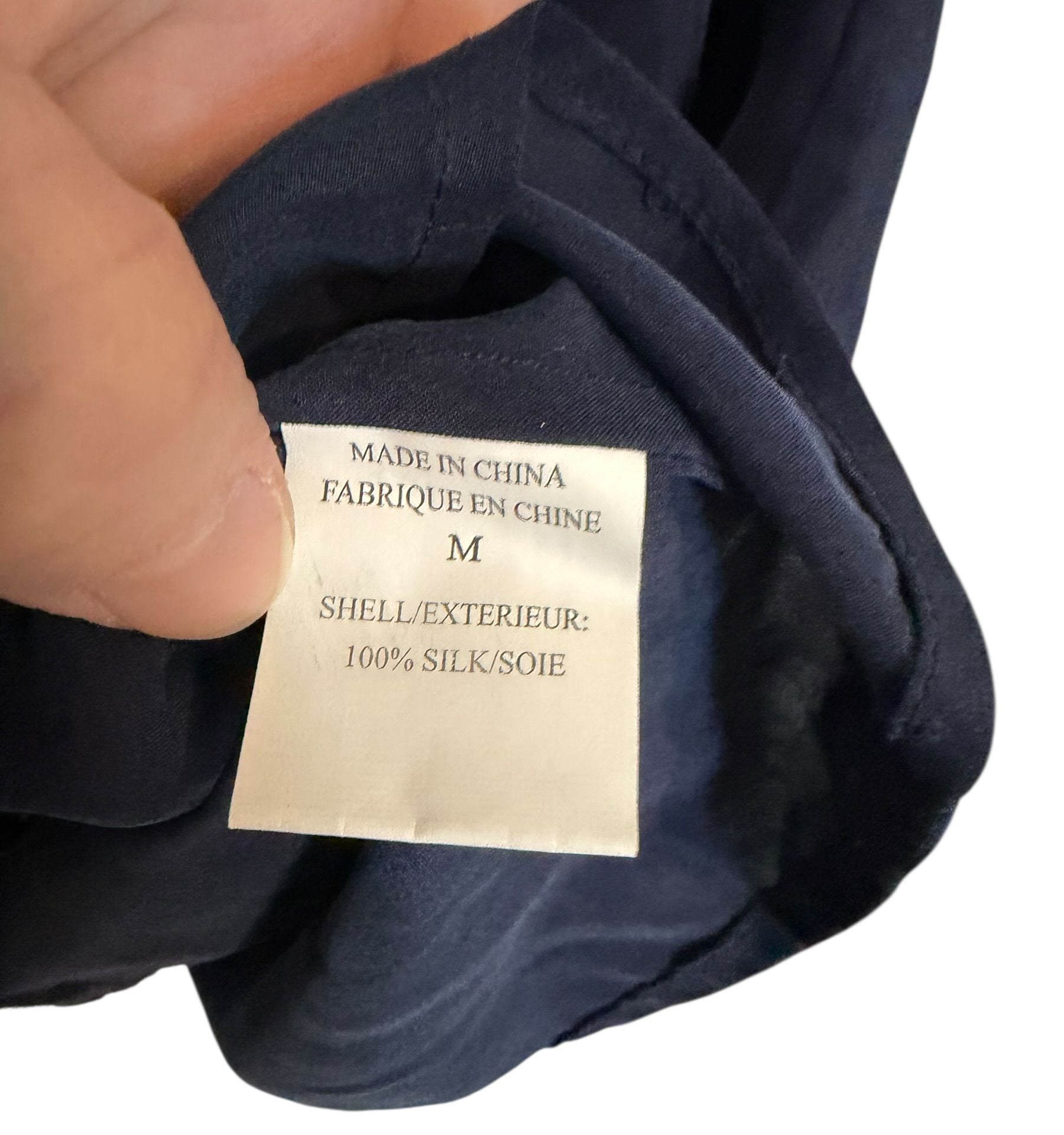 Theory Reiba 100% Silk Navy Blue Embroidered 3/4 Sleeve Tunic Blouse Medium 7