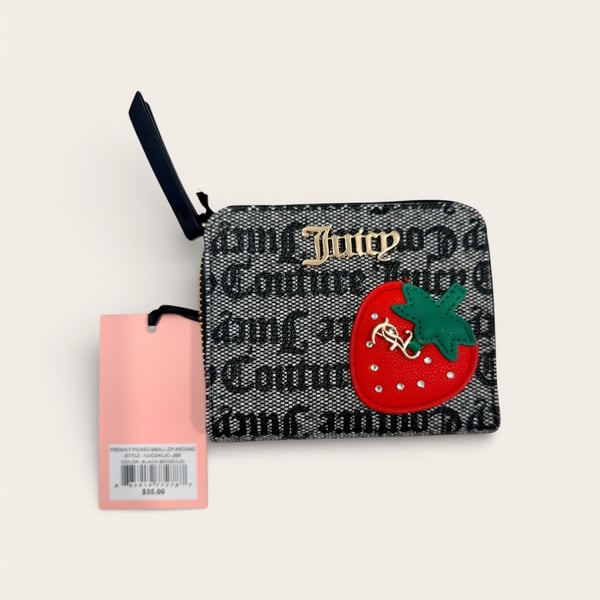 Juicy Couture Freshly Picked Small Zip Around Wallet in Black Beige Liquorice