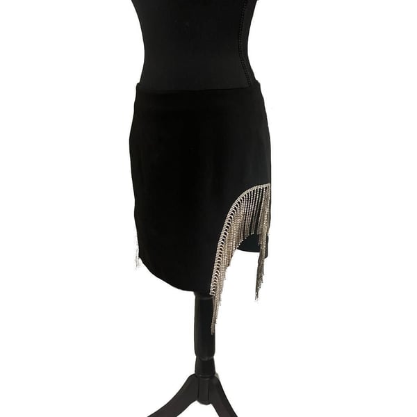 HOUSE OF CB London Oriana Black Crepe Crystal Mini Skirt SIZE S NEW TAGS ONE