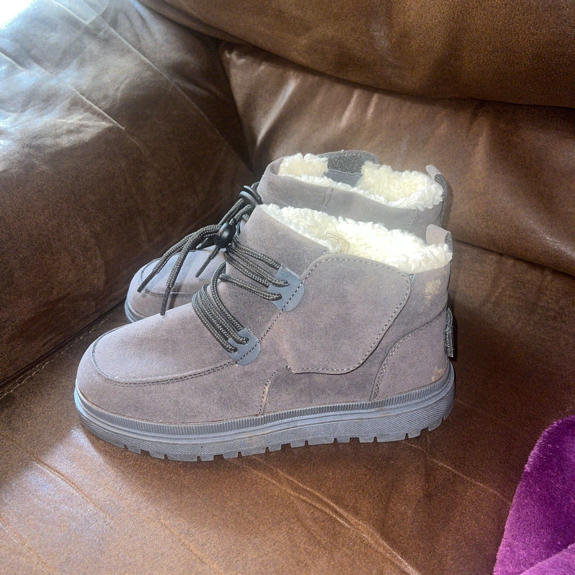 Maliju Grey Suede Faux Fur Lined Lace-up Winter Snow Boots 1