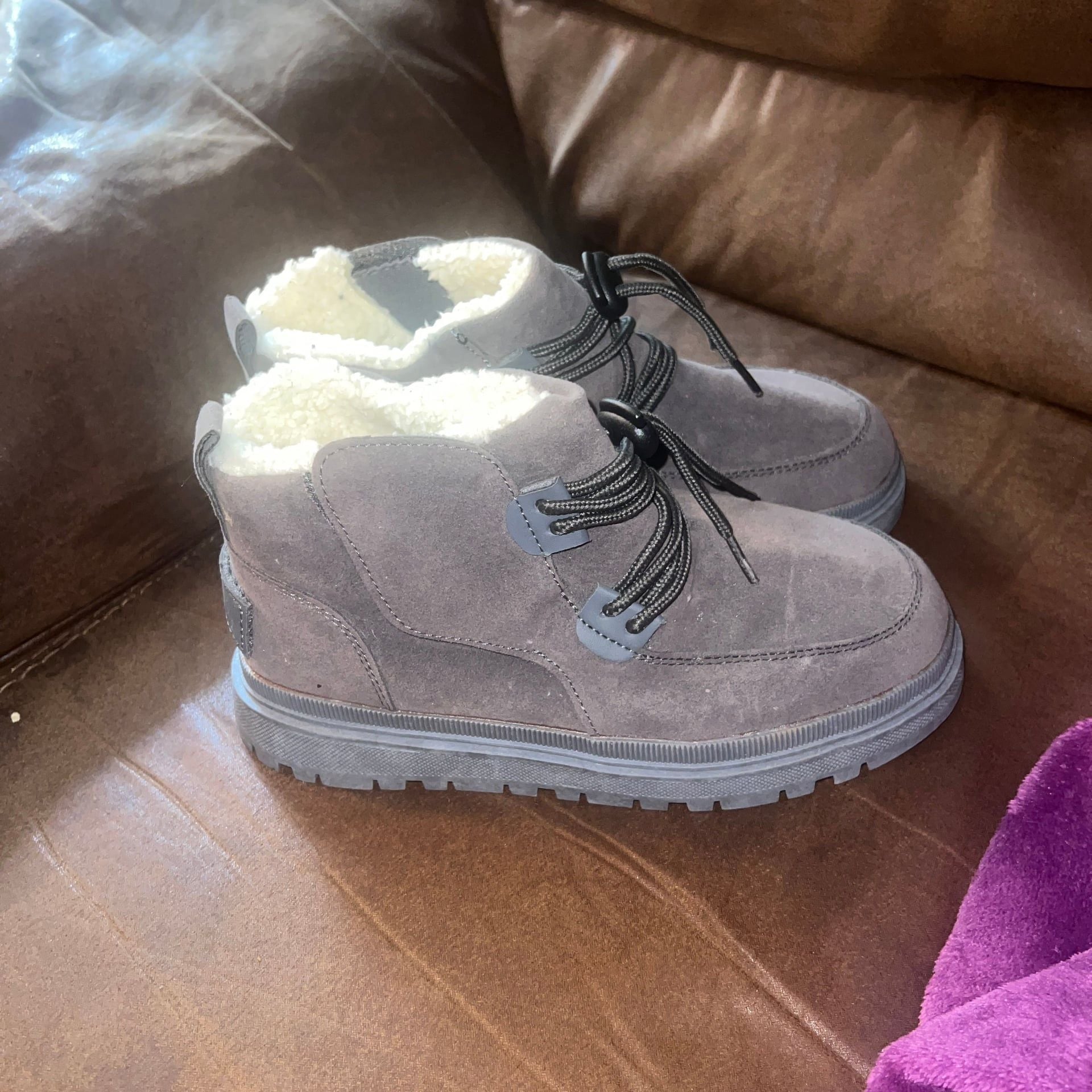 Maliju Grey Suede Faux Fur Lined Lace-up Winter Snow Boots 2