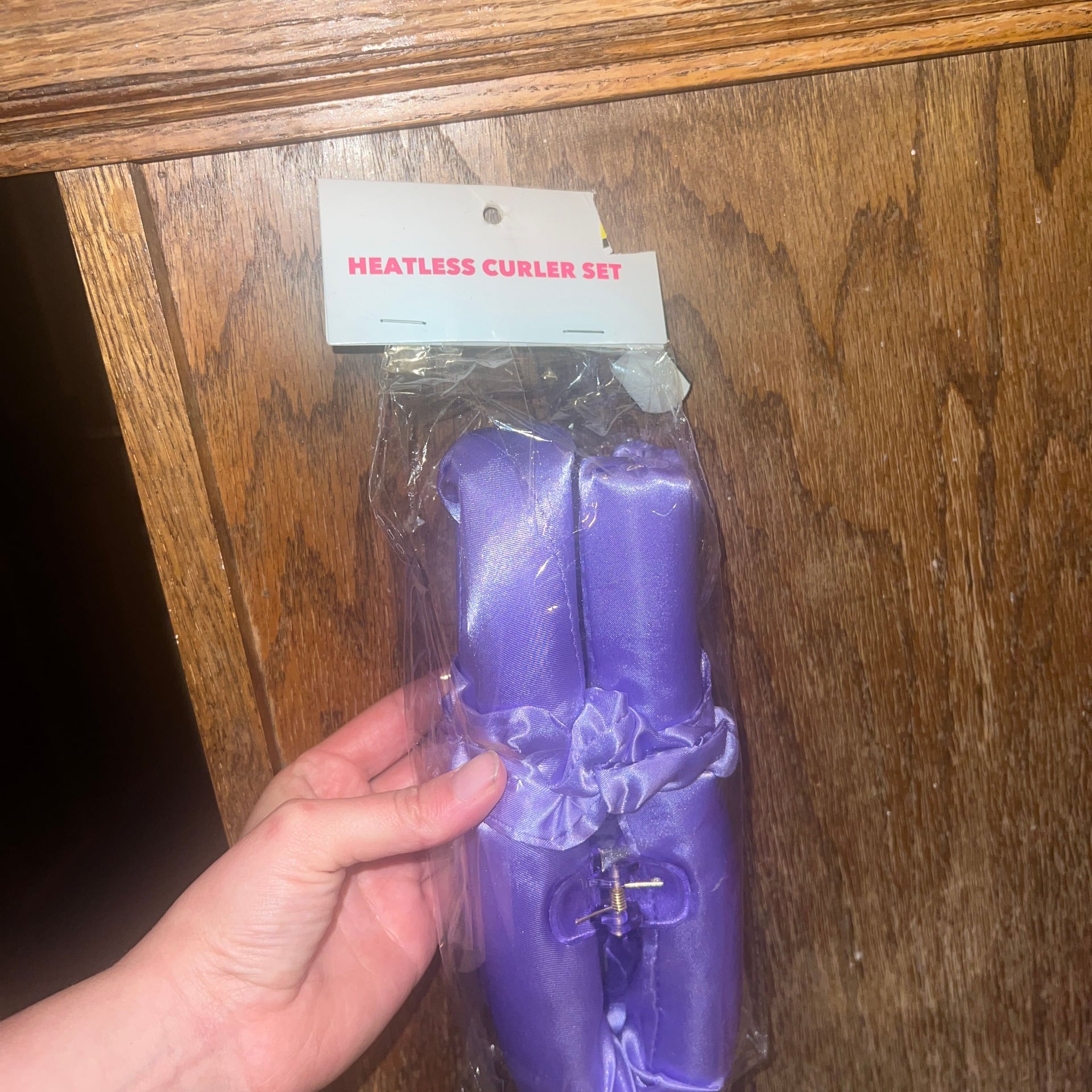Purple Satin Heatless Hair Curler Set with Scrunchies and Claw Clip 1