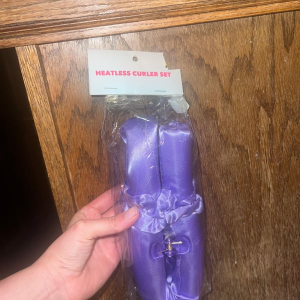 Purple Satin Heatless Hair Curler Set with Scrunchies and Claw Clip