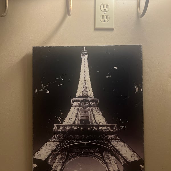 Eiffel Tower at Night Black and White Gallery Wrapped Canvas Wall Art