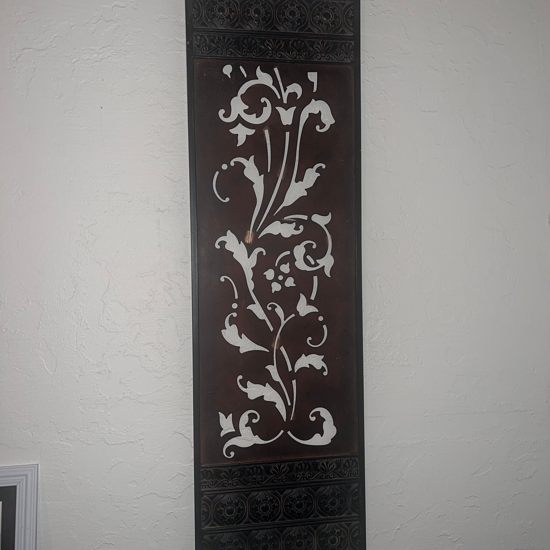 Rustic Bronze Floral Scrollwork Wood and Metal Wall Art Panel 1