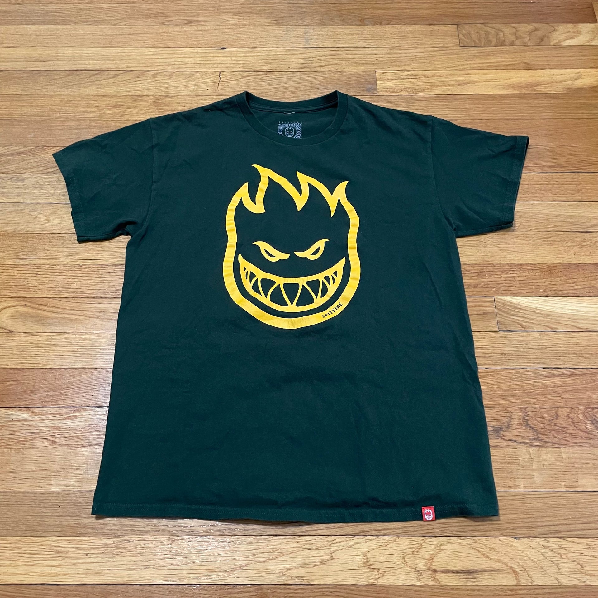 Spitfire Green Yellow Devil Logo Skateboarding Skater T-Shirt Y2K Cyber Medium 2