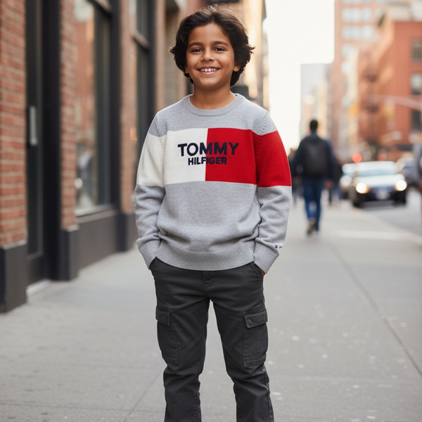 Grey & Red Sweaters & Cardigans for Boys by TOMMY HILFIGER. Size 8-10