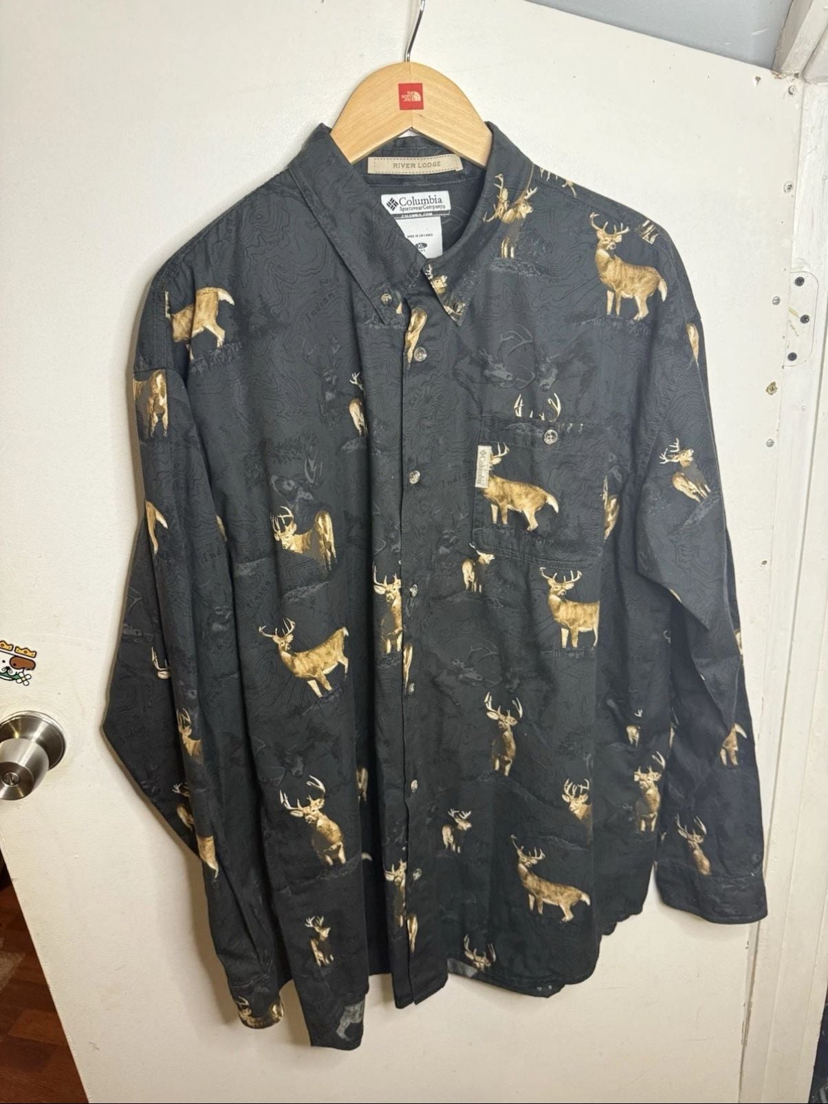 Columbia River Lodge Men's XL Long Sleeve Button Down Shirt Deer Print Black 2