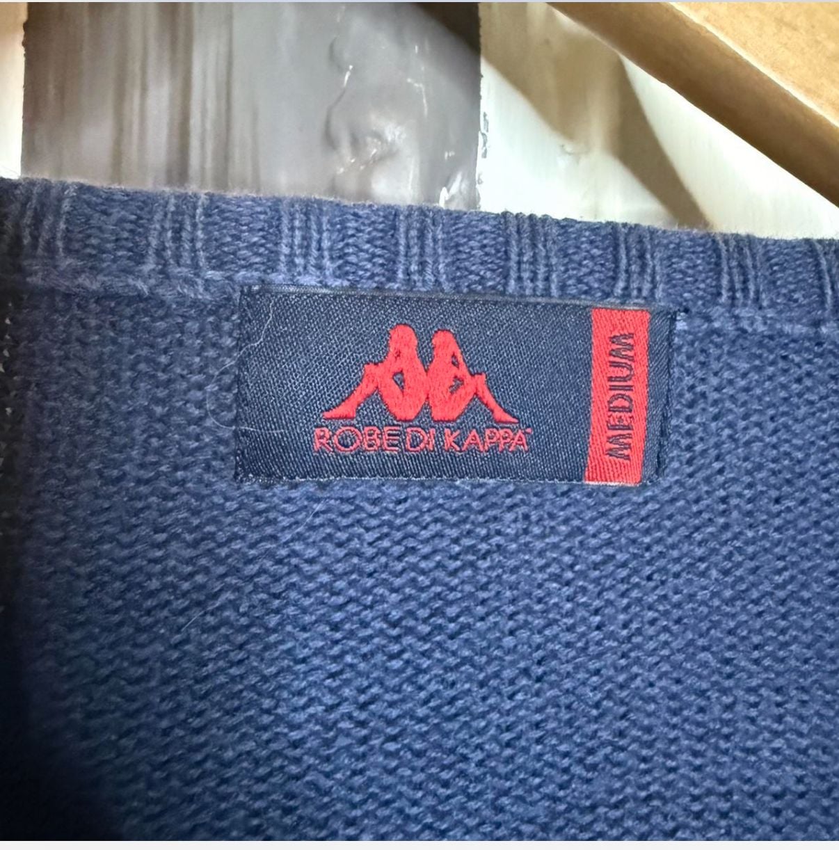 Vintage Robe di Kappa Navy Blue Commando V-Neck Sweater with Shoulder Patches M 3