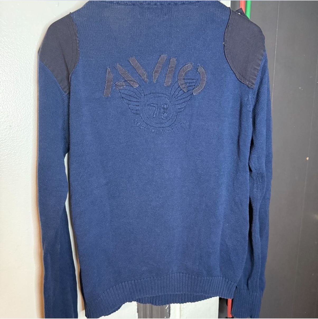 Vintage Robe di Kappa Navy Blue Commando V-Neck Sweater with Shoulder Patches M 8