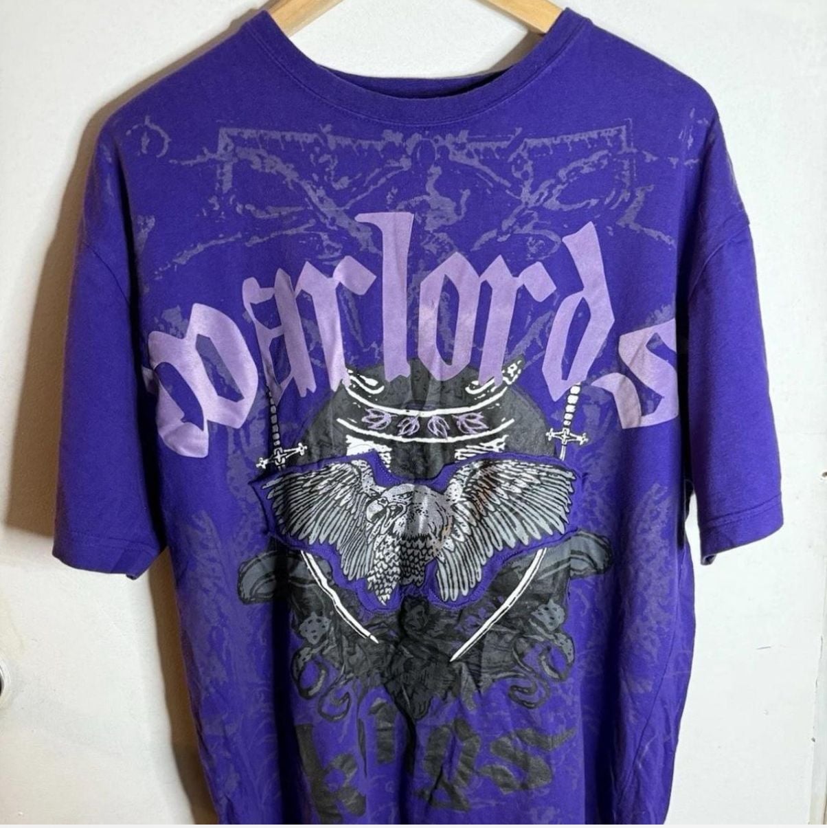 Vintage MRG Warlord Gothic Graphic T-Shirt XL Purple Y2K Rhinestone 2