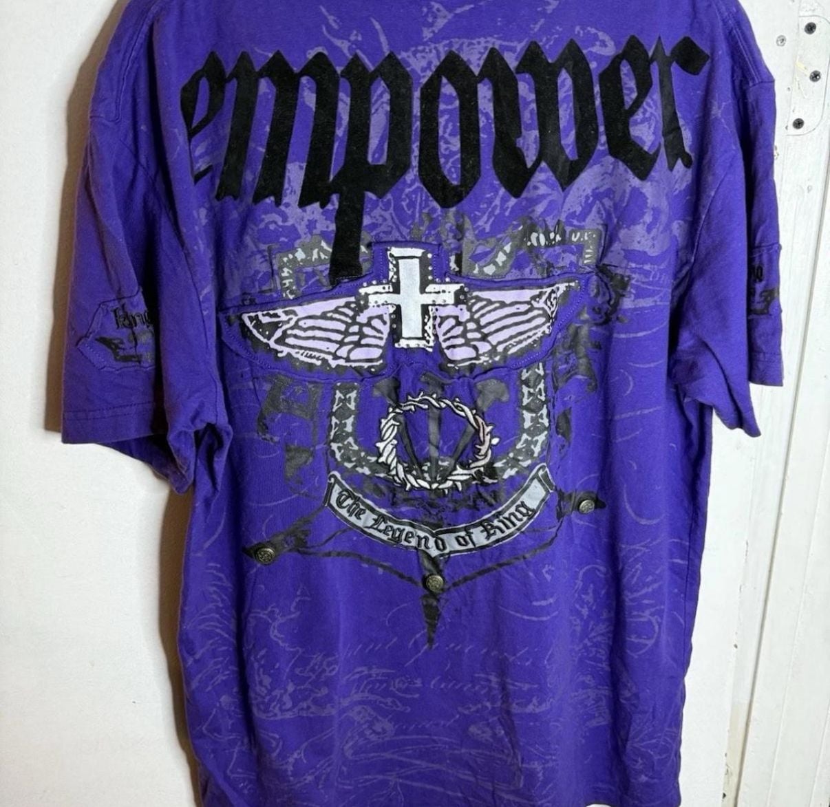 Vintage MRG Warlord Gothic Graphic T-Shirt XL Purple Y2K Rhinestone 6