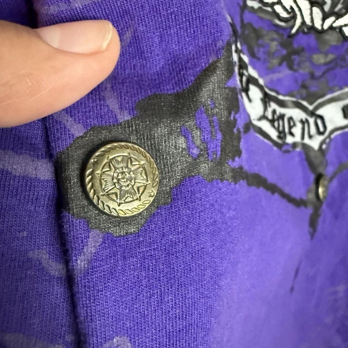 Vintage MRG Warlord Gothic Graphic T-Shirt XL Purple Y2K Rhinestone 9