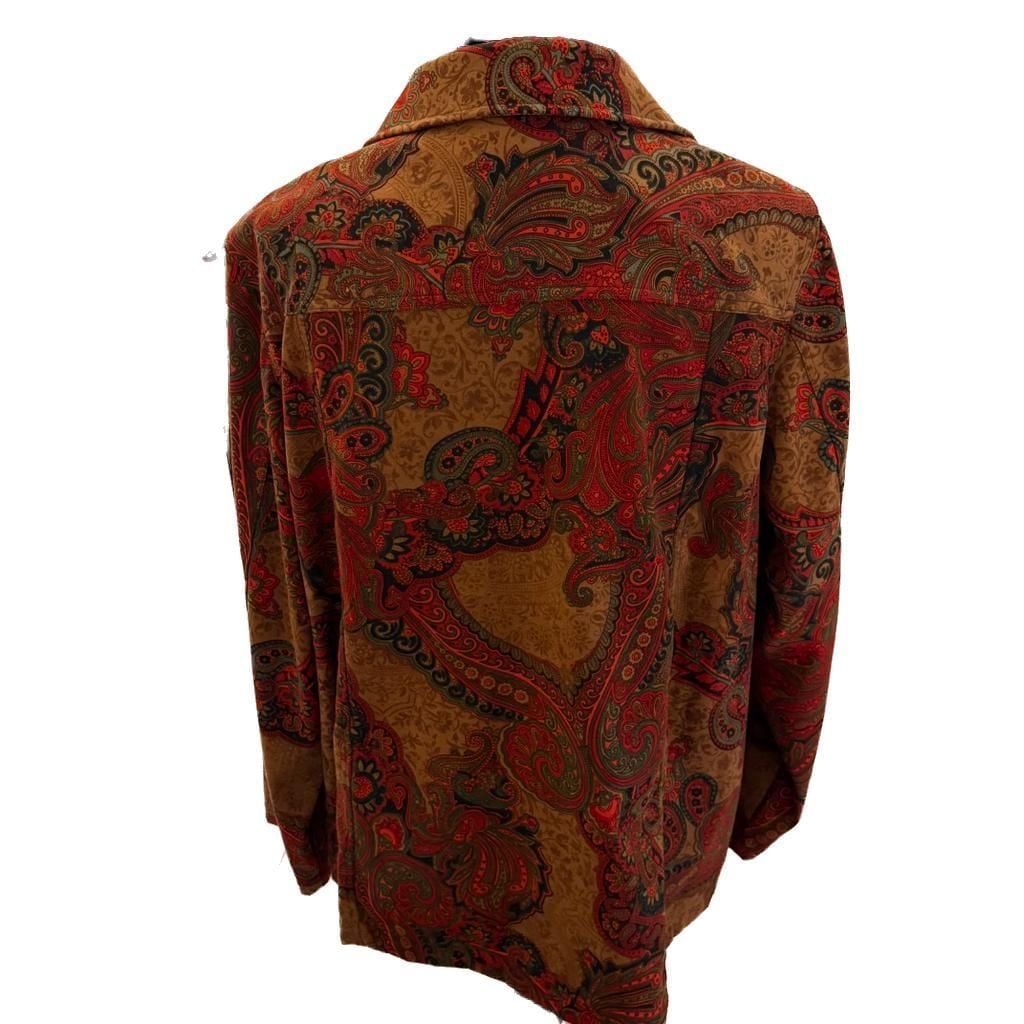 Vintage Islander Paisley Print Stretch Top, Plus Size 1X, Earth Tones Hippy Boho Blouse 4