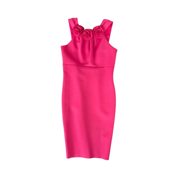 JW Jason Wu Hot Pink Rosette Neckline Sleeveless Sheath Dress