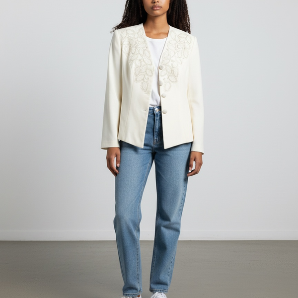 Vintage John Meyer Ivory Embroidered Collarless Blazer Jacket