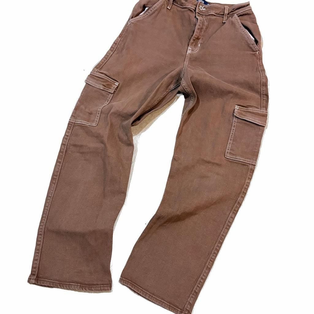 Hollister Ultra High-Rise Dad Cargo Jeans Brown Contrast Stitch Size 28 x 32 2