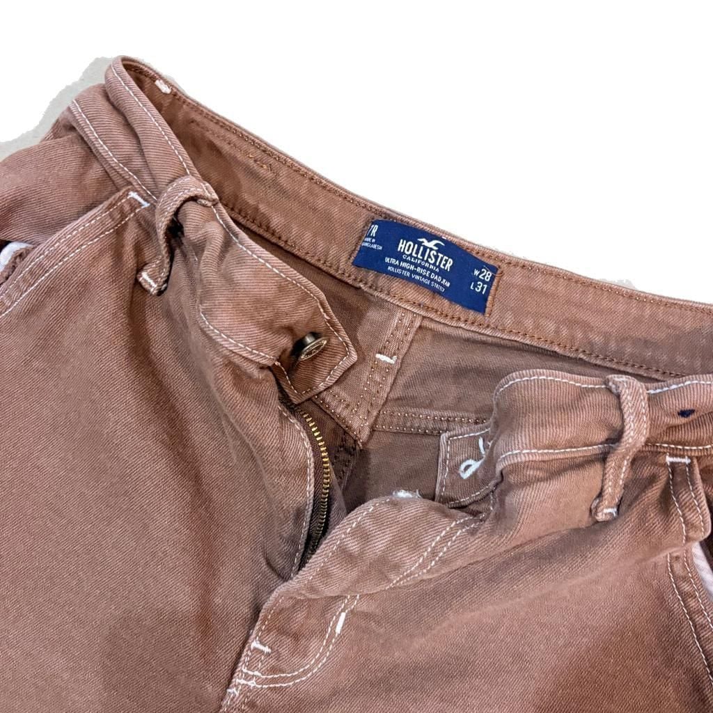 Hollister Ultra High-Rise Dad Cargo Jeans Brown Contrast Stitch Size 28 x 32 3