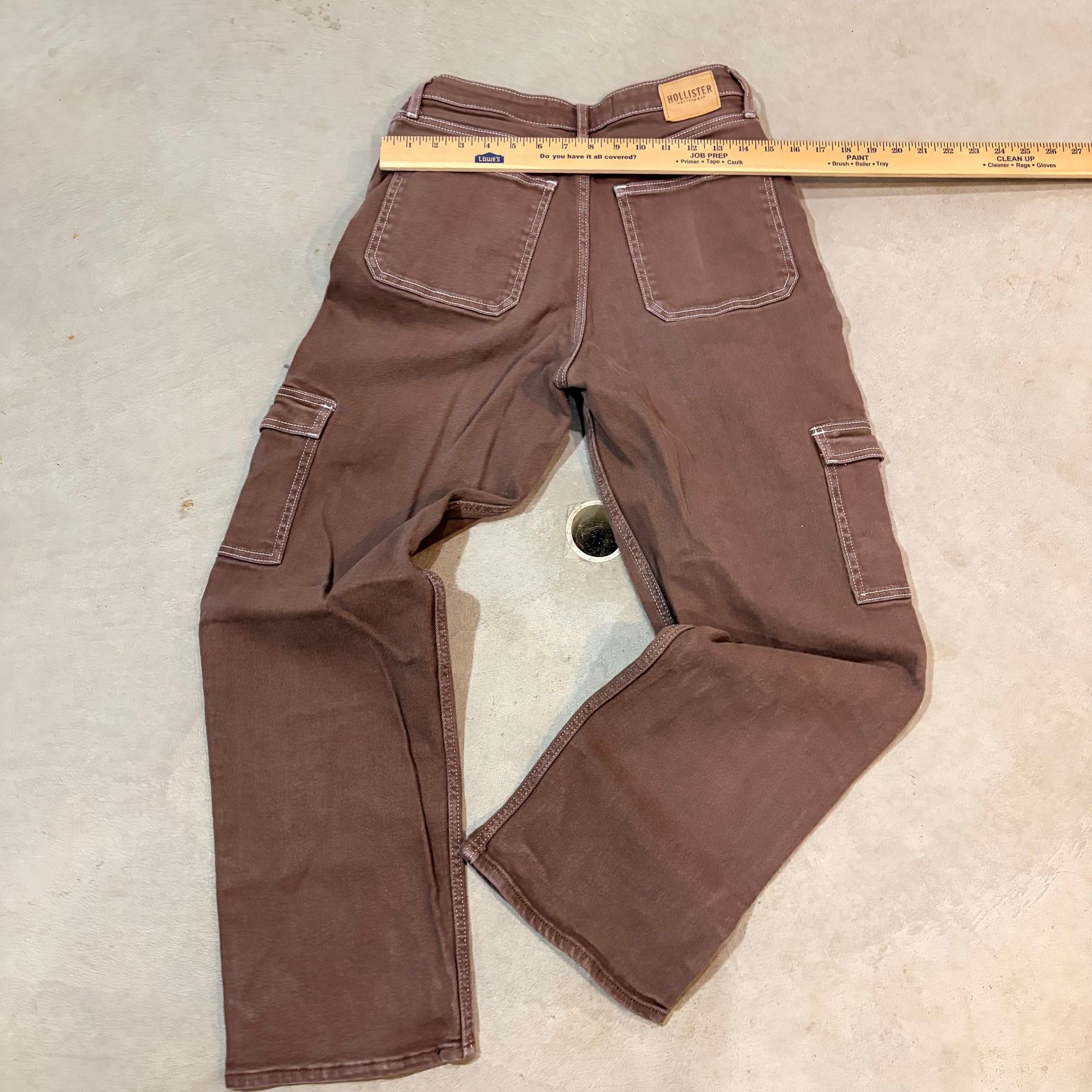 Hollister Ultra High-Rise Dad Cargo Jeans Brown Contrast Stitch Size 28 x 32 4