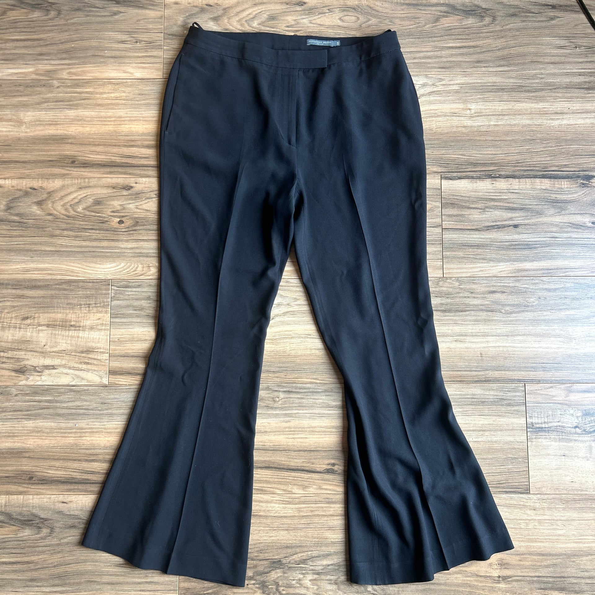Alexander McQueen Black Flared Crepe Trousers 1