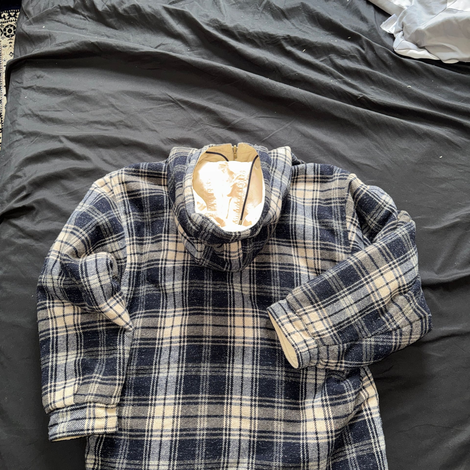 Junior Spirit Reversible Hooded Jacket Beige to Blue Plaid Check(vintage style) 7