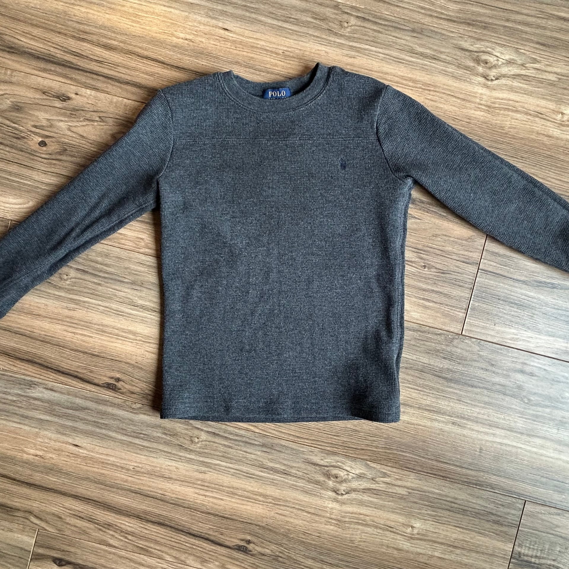 Polo Ralph Lauren Boys Size 6 Charcoal Gray Waffle Knit Thermal Long Sleeve Shirt 1