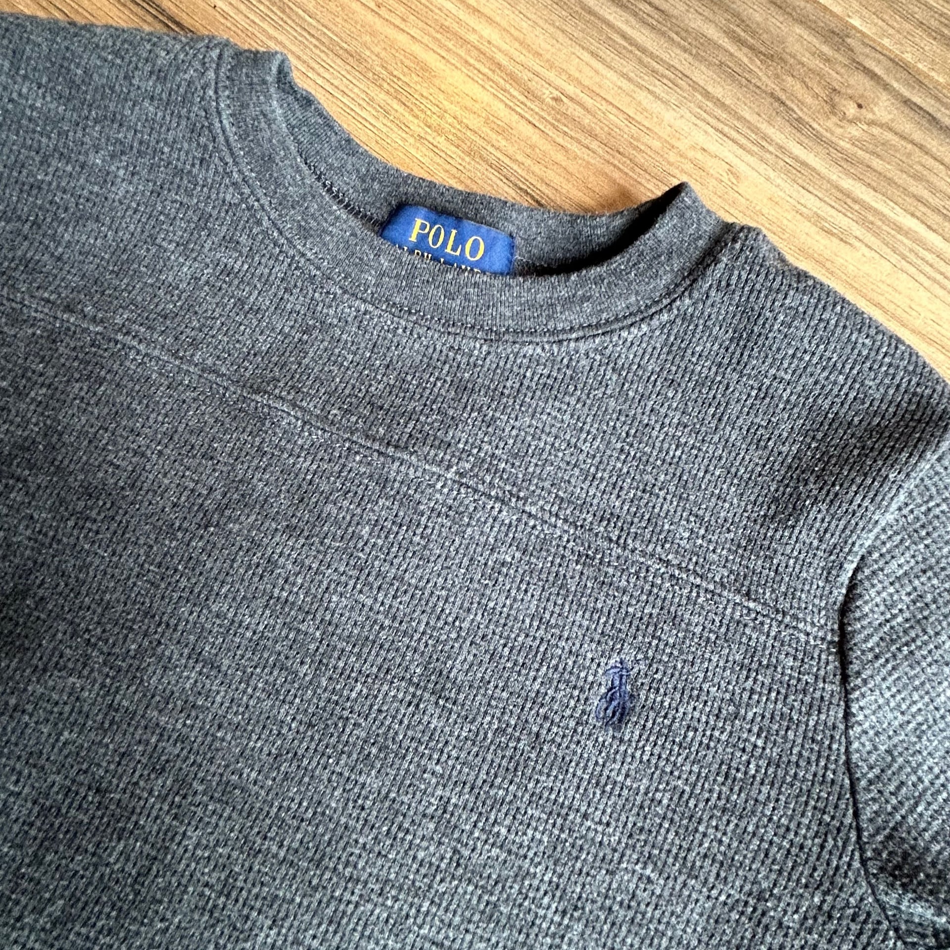 Polo Ralph Lauren Boys Size 6 Charcoal Gray Waffle Knit Thermal Long Sleeve Shirt 4