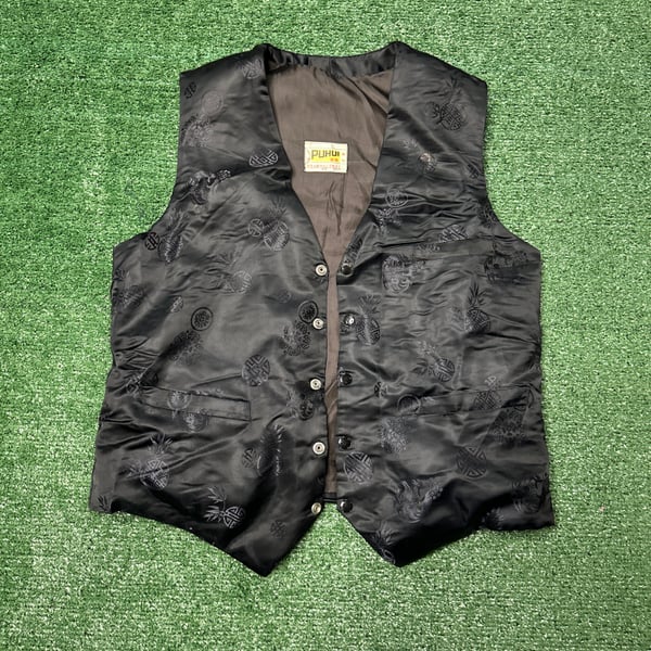 Vintage PUHUI Shearling Lined Brocade Vest Chinese Sheepskin Waistcoat 80s/90s fits a size small