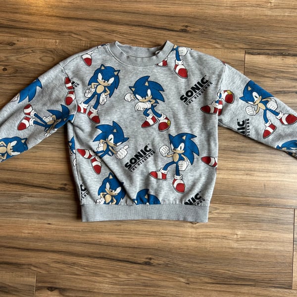 H&M Boys Sonic The Hedgehog All Over Print Grey Crewneck Sweatshirt - 5T-6
