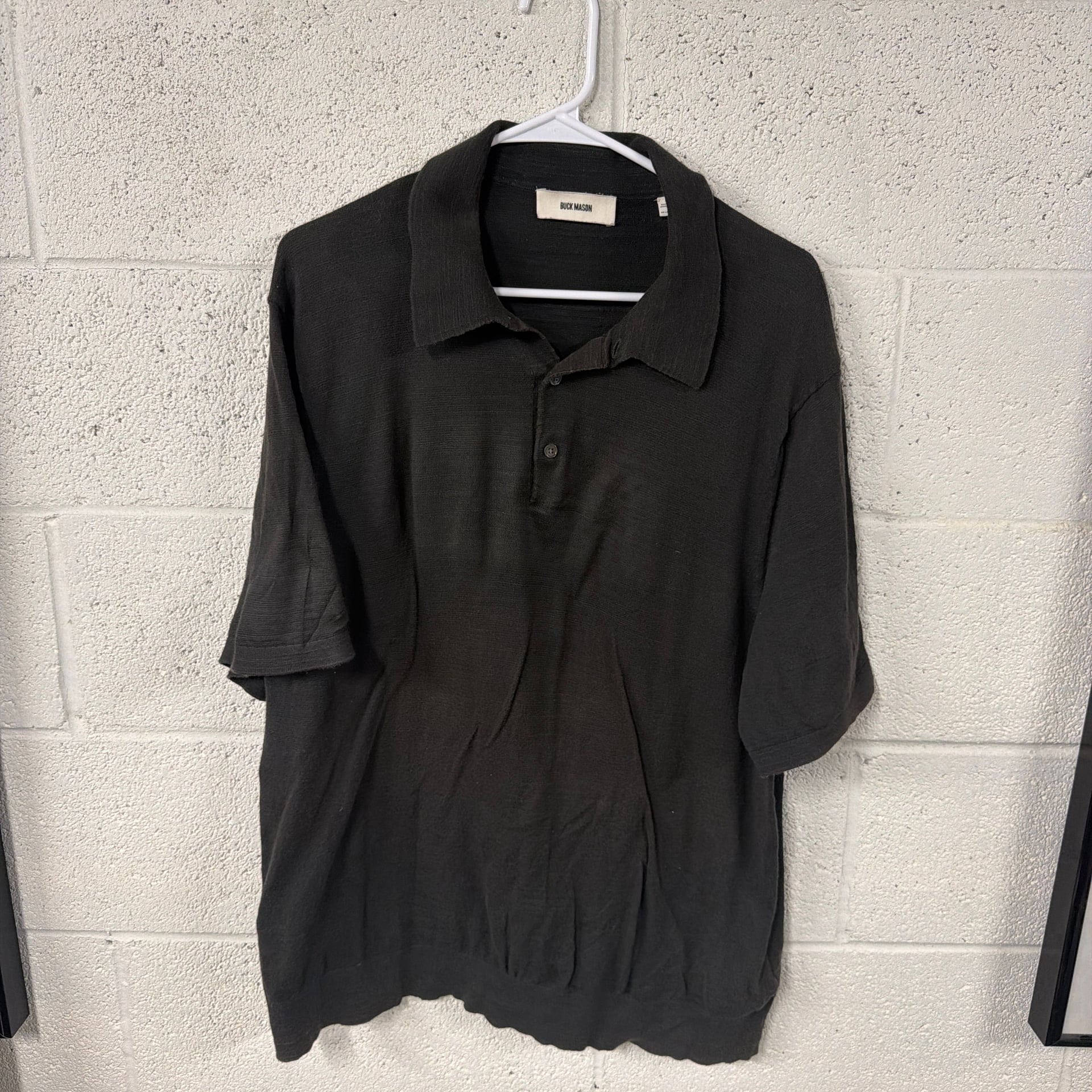 Buck Mason Cotton Knit Polo in Black 1