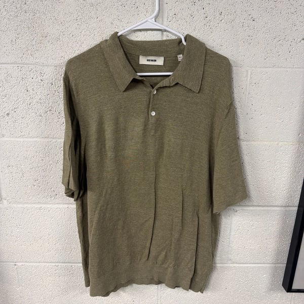 Buck Mason Avalon Knit Short Sleeve Polo Shirt in Tan/Green Heather