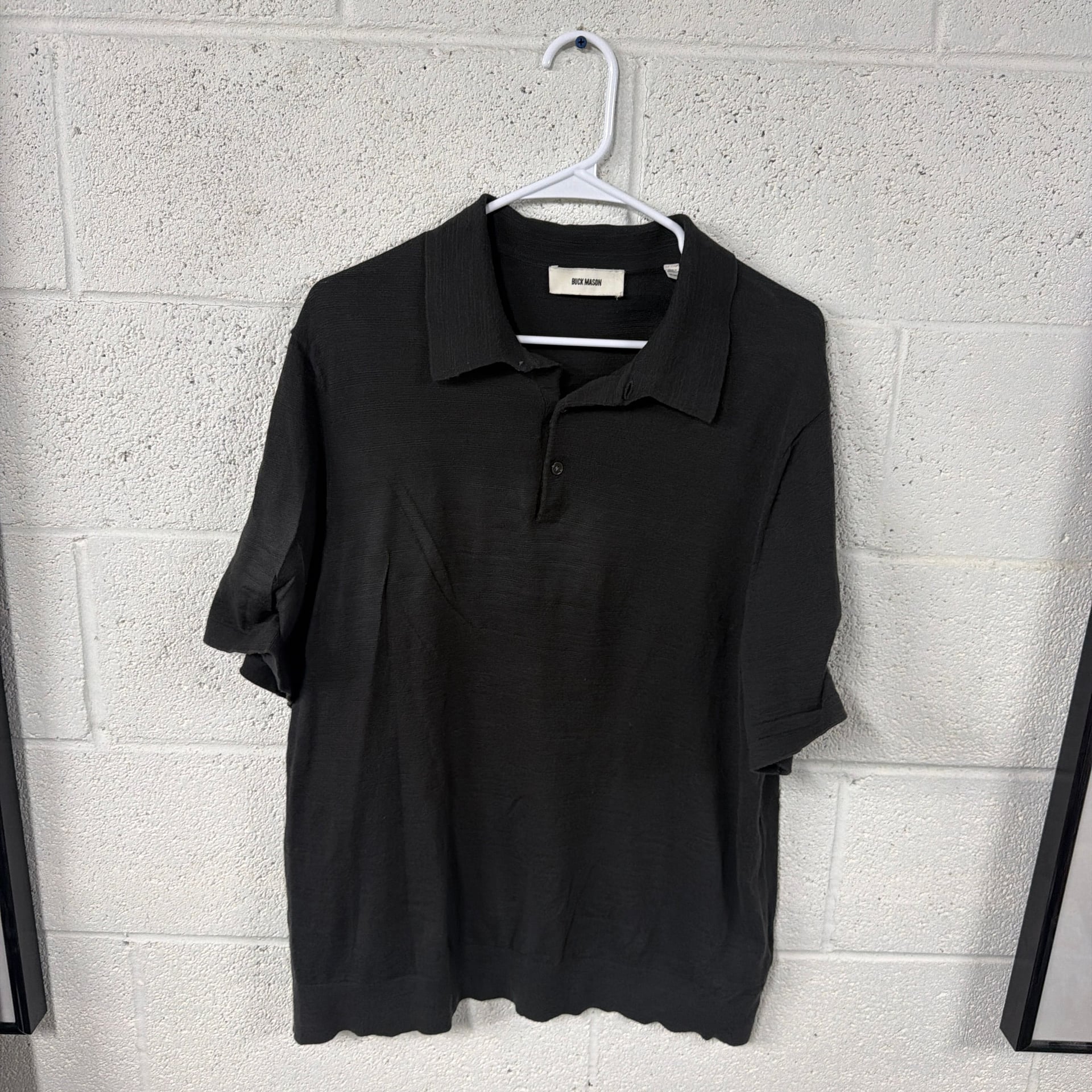 Buck Mason Avalon Knit Short Sleeve Polo Shirt in Black 1