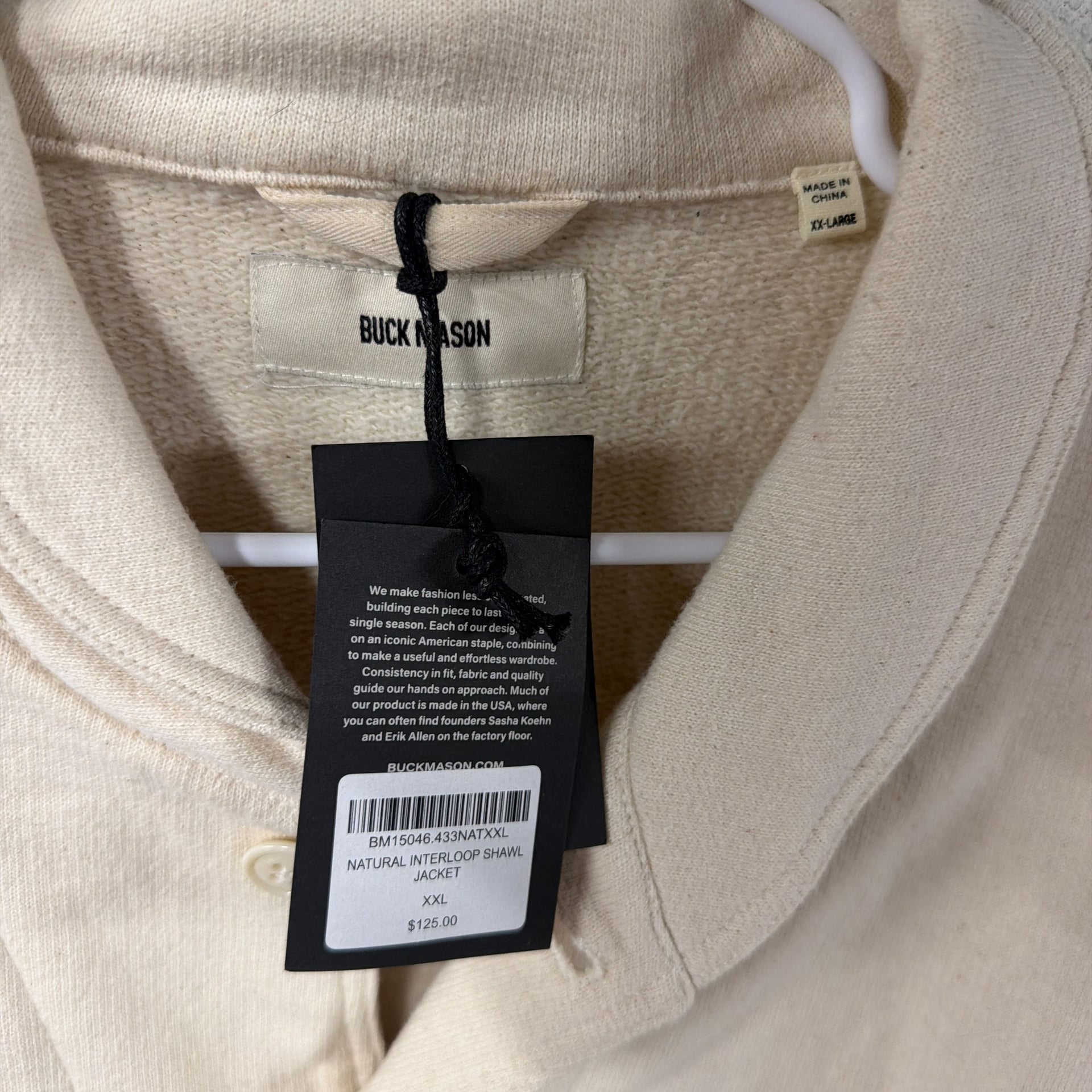 Buck Mason Natural Interloop Shawl Jacket 2
