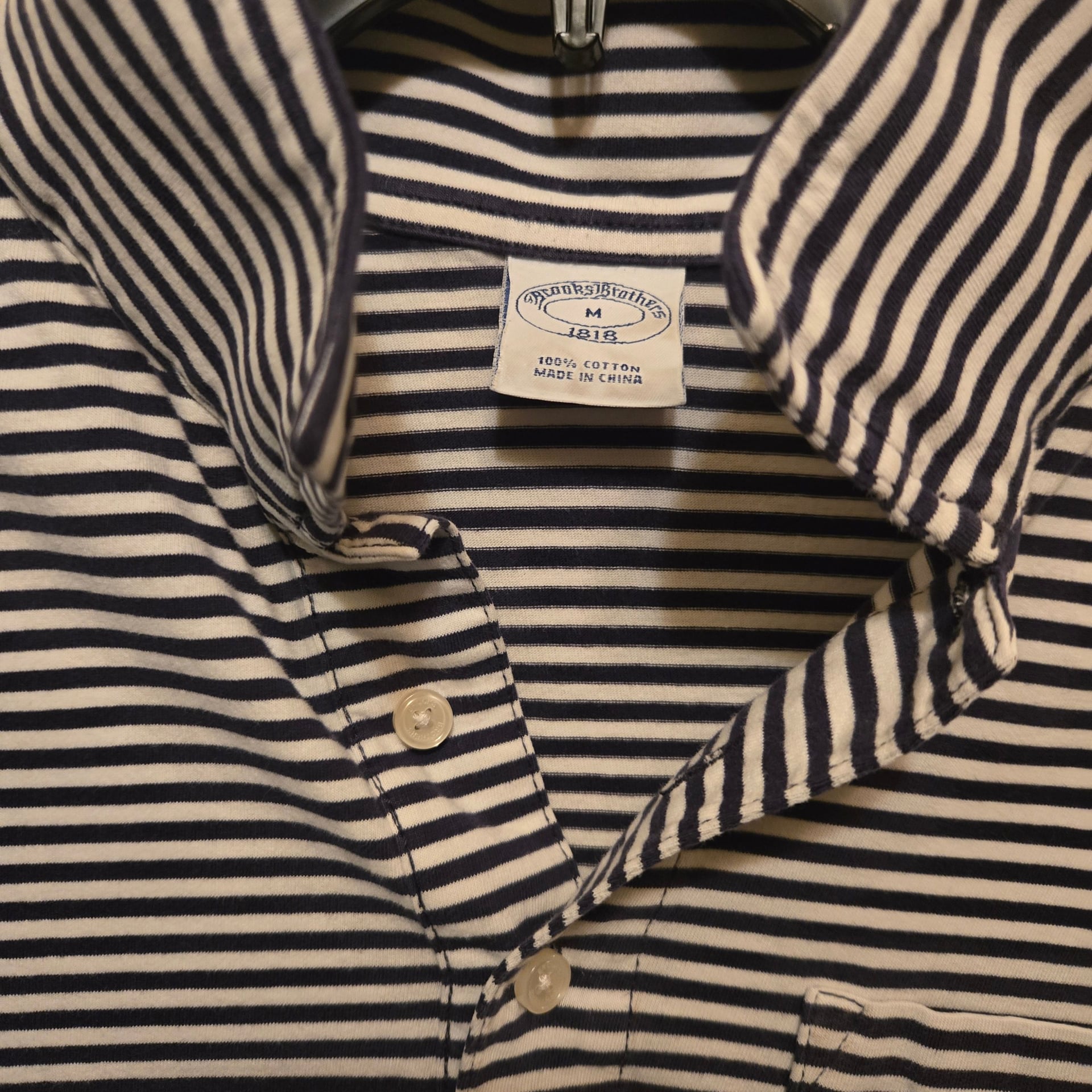 Brooks Brothers 1818 Men's Size M Navy & White Striped Short Sleeve Pocket Polo 5