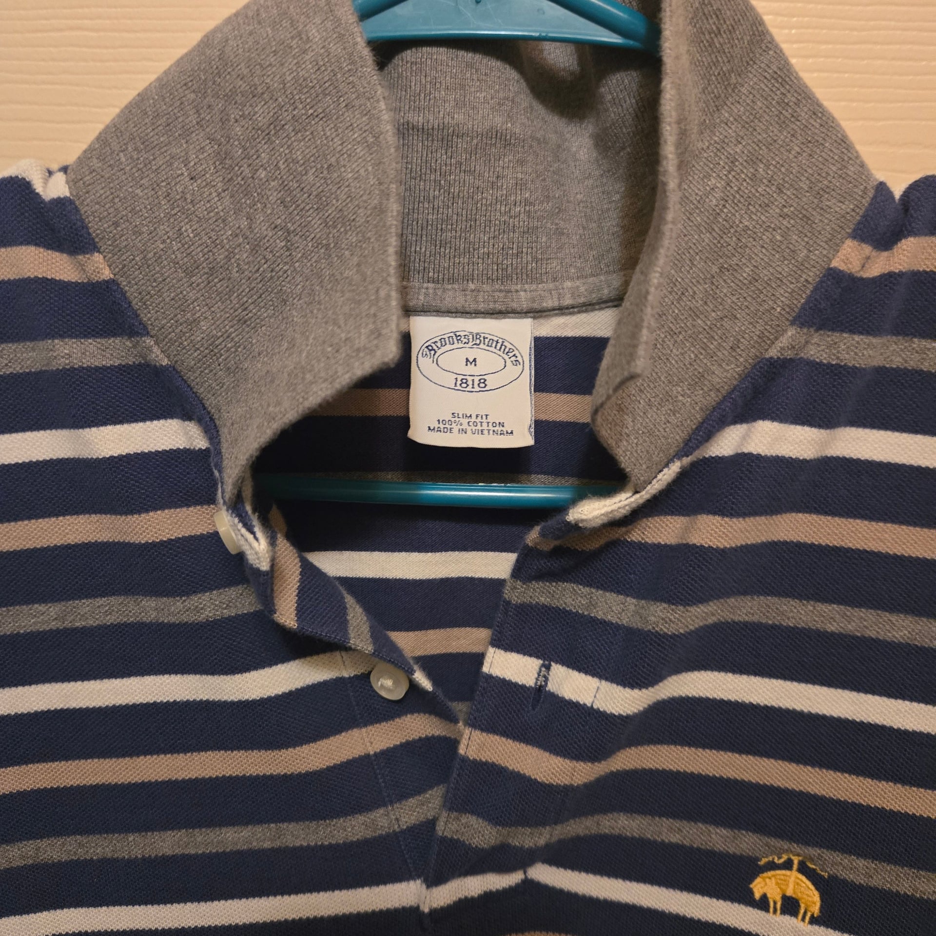 Brooks Brothers 1818 Slim Fit Size M Striped Blue/White Polo Shirt 4