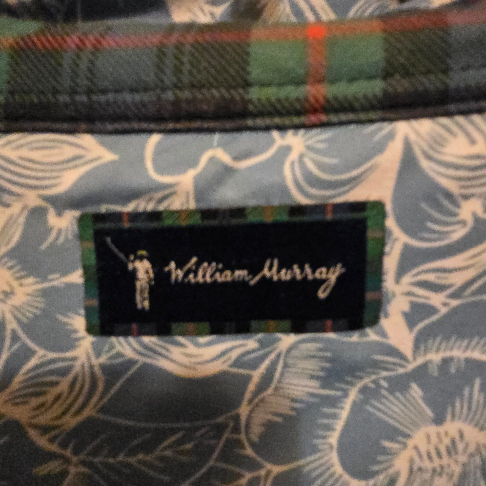 William Murray Golf Men's Light Blue Floral Performance Polo w/ Tartan Accents 1