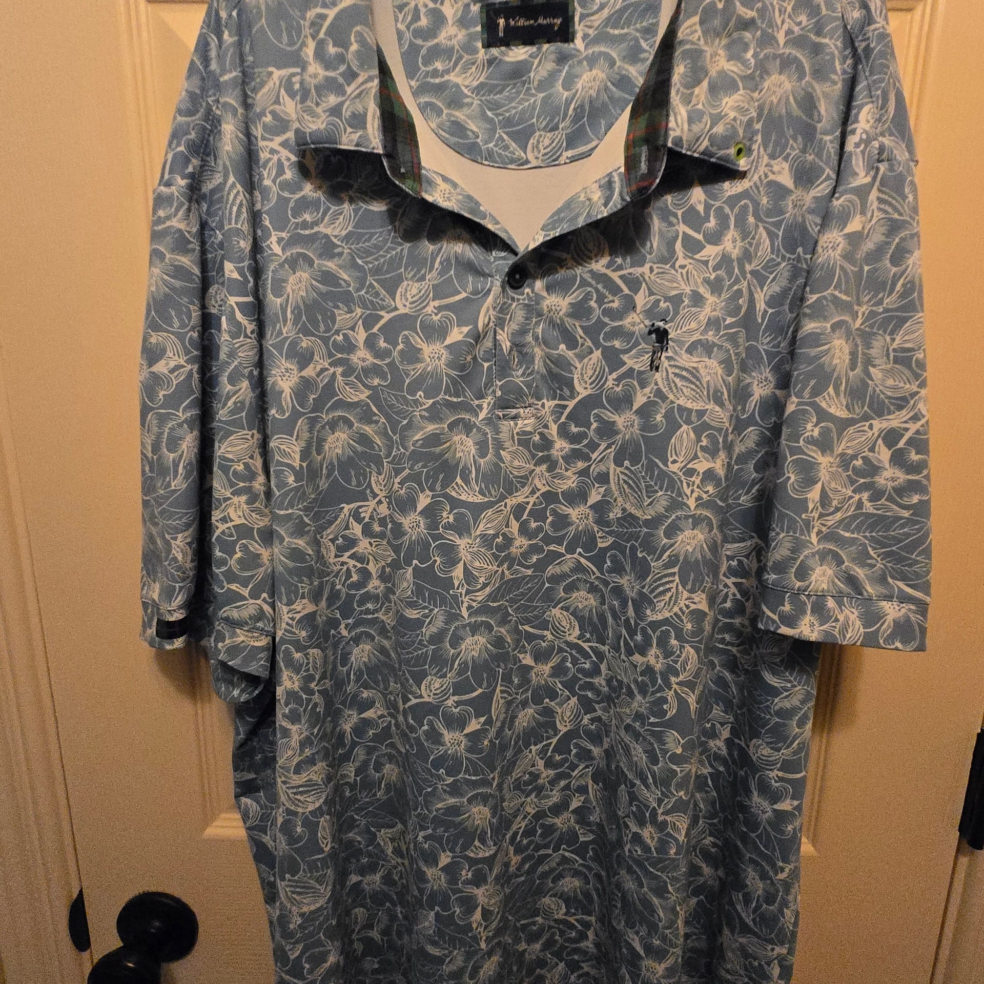 William Murray Golf Men's Light Blue Floral Performance Polo w/ Tartan Accents 3