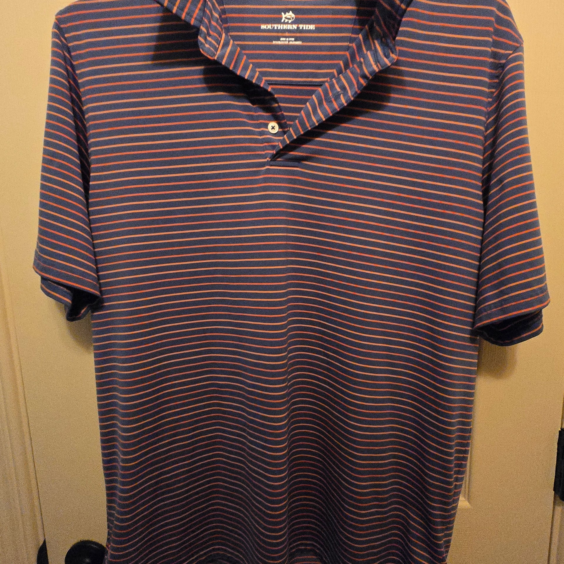 Southern Tide Men's LG Coastal Breeze Striped Polo Org/Blue 1