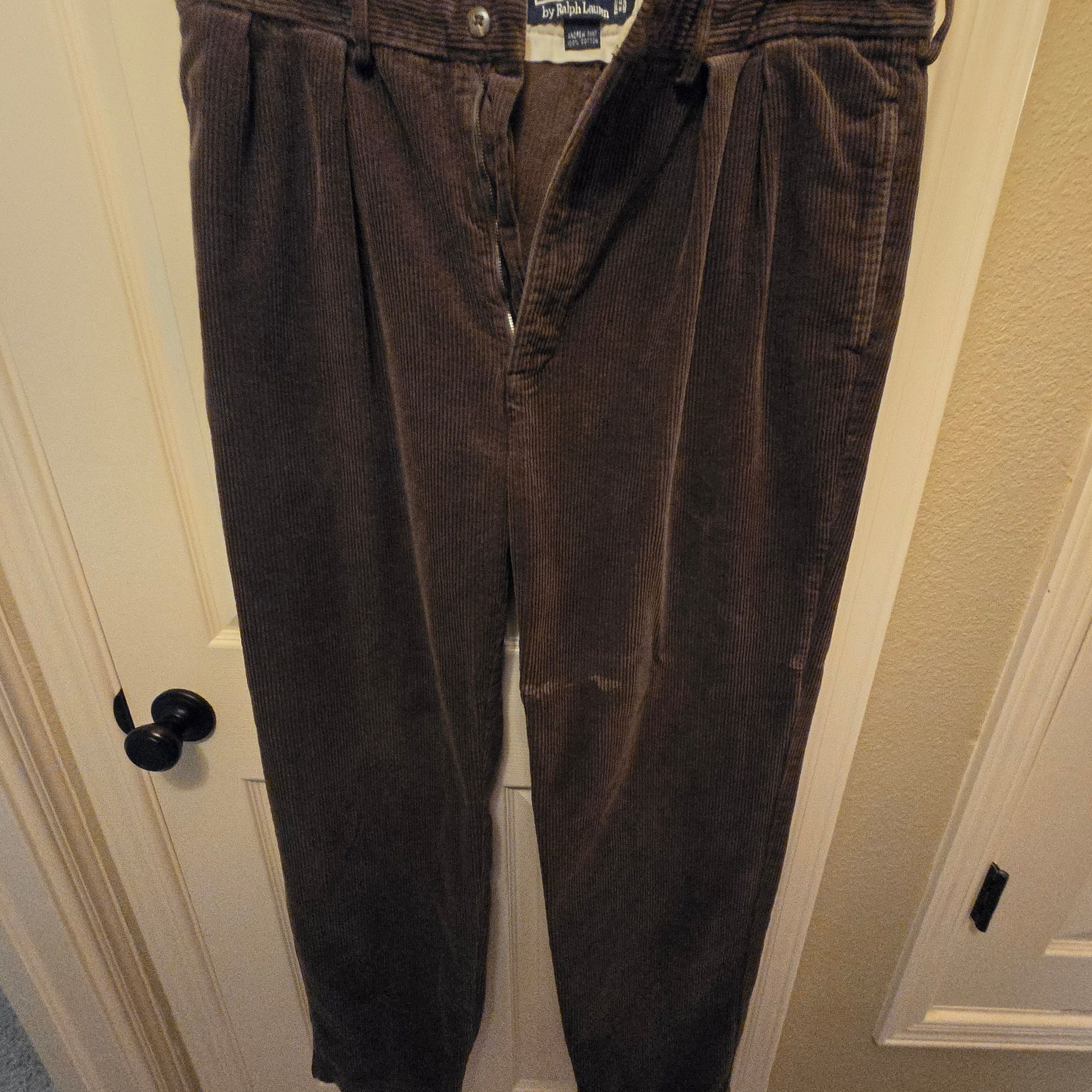 Vintage Polo Ralph Lauren Andrew Pant Brown Pleated Corduroy Trousers 38/36 1