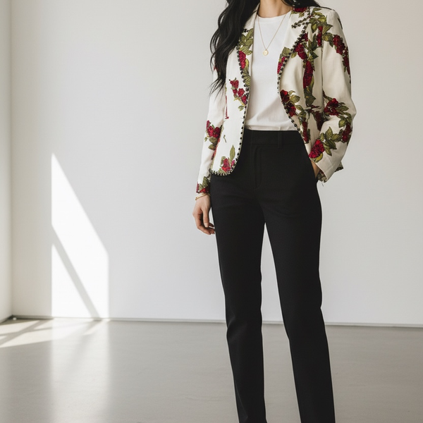 Grace Elements Women's Ivory Multicolor Floral Blazer Jacket Size 12 EUC!